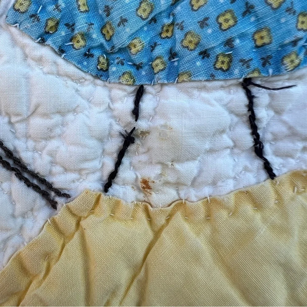 VTG Southern Belle Block Quilt Hand Stitched Quilted Parasol Bonnet Calico 58x76